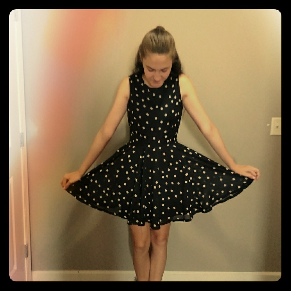 Womens Black and White Polka Dress